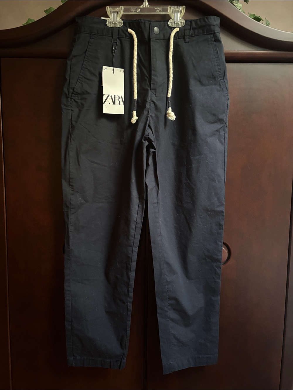 NWT Zara Men Navy Blue Drawstring Chinos